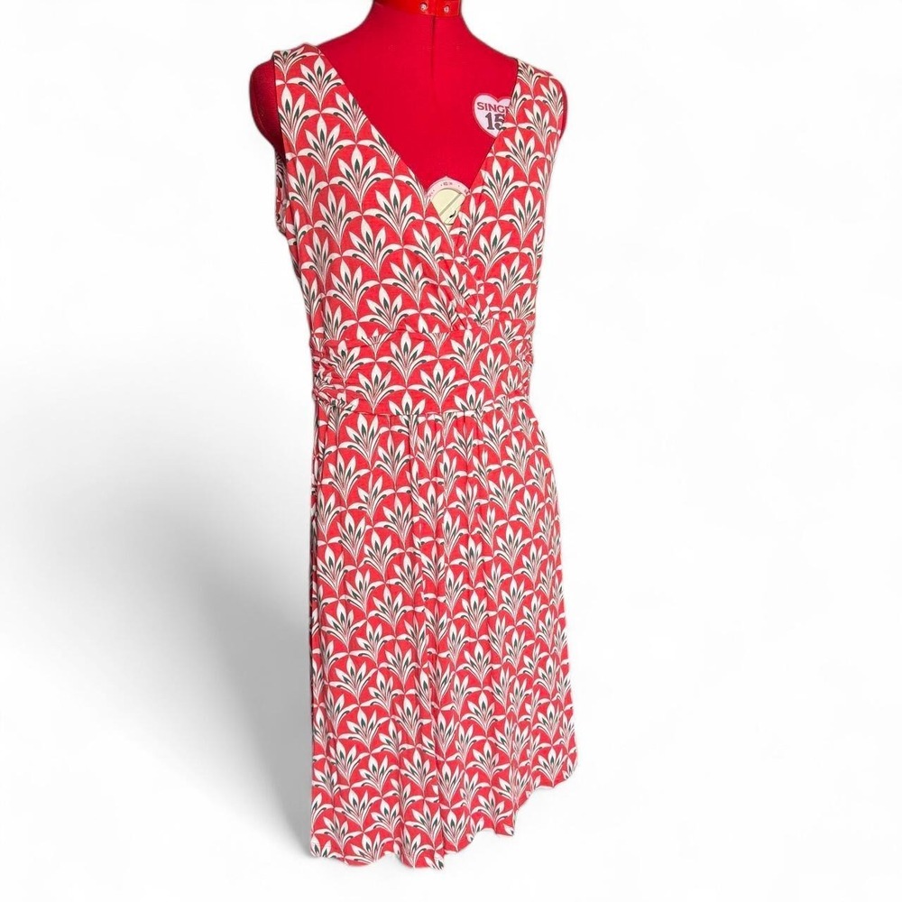 Boden Effie Jersey Knit Faux Wrap Dress In Cherry Red Palm Petal Print Size 10